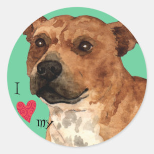 Sticker Rond I Love my Staffordshire Bull Terrier