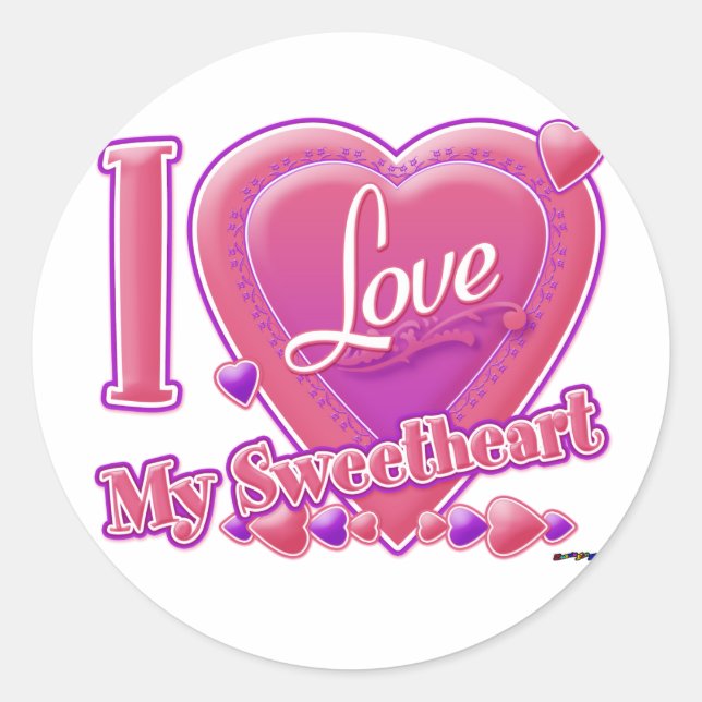 Sticker Rond I Love My Sweetheart rose/violet - coeur (Devant)