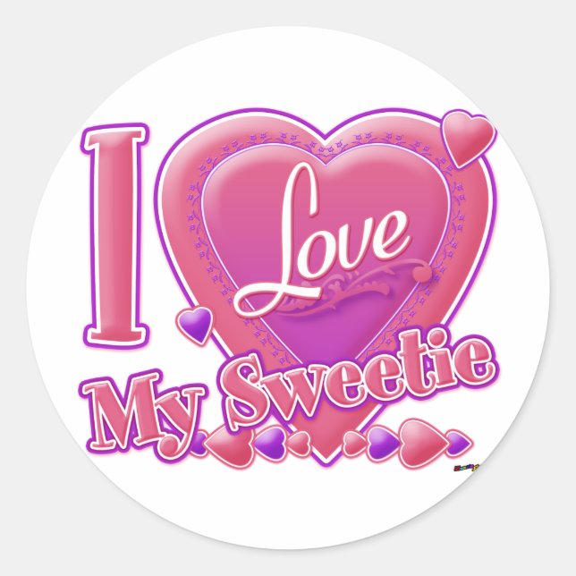Sticker Rond I Love My Sweetie rose/violet - coeur (Devant)