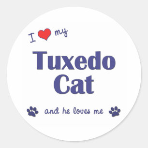 Sticker Rond I Love My Tuxedo Cat (Homme Cat)