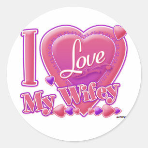 Sticker Rond I Love My Wifey rose/violet - coeur