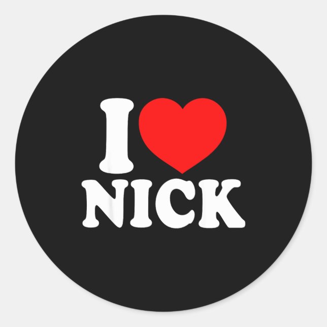 Sticker Rond I Love Nick, I Heart Nick Name, Red Heart Valentin (Devant)