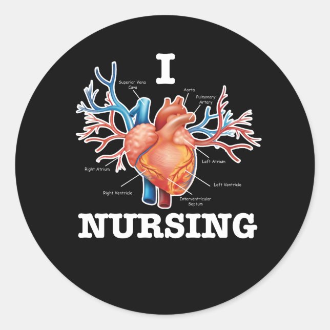 Sticker Rond I Love Nursing Heart Anatomie Médicale (Devant)