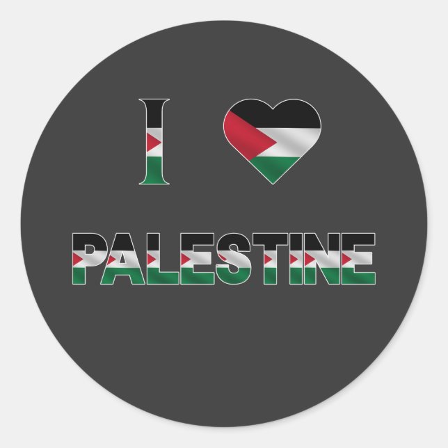 Sticker Rond I Love Palestine Heart Flag Unité Liberté (Devant)