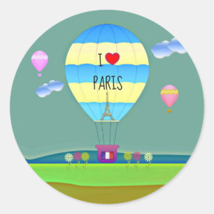 Sticker Rond I Love Paris, Ballons colorés à air chaud
