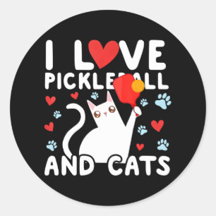 Sticker Rond I Love Pickleball & Cats White Cat Fitness