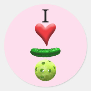 Sticker Rond I Love Pickleball - Rose -