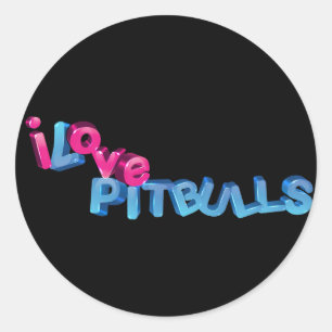 Sticker Rond I Love Pitbulls en 3D