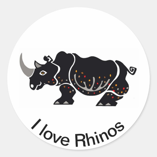 Sticker Rond I love RHINOS - faune africaine - nature - (Devant)