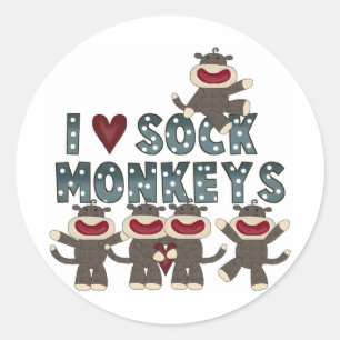 Sticker Rond I Love Sock Monkeys Tshirts et cadeaux