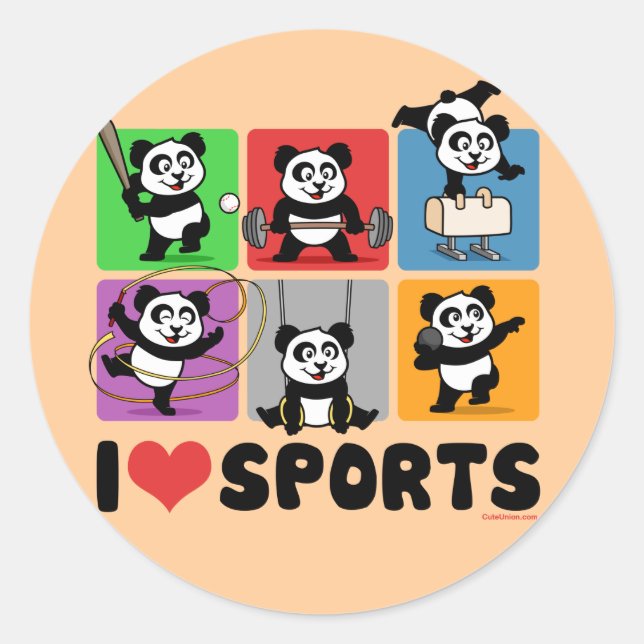 Sticker Rond I Love Sports Pandas (Devant)