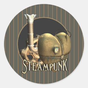 Sticker Rond I Love Steampunk Coeur en laiton