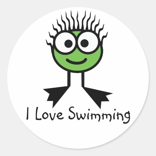 Sticker Rond I Love Swimming - Caractère VertStickers (Devant)