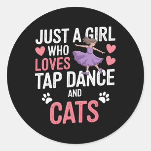 Sticker Rond I Love Tap Dancing And Cats Cadeaux Tap Dancer Amo
