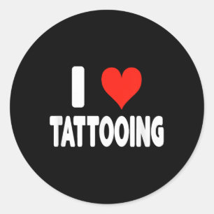 Sticker Rond I Love Tattooing - Coeur -