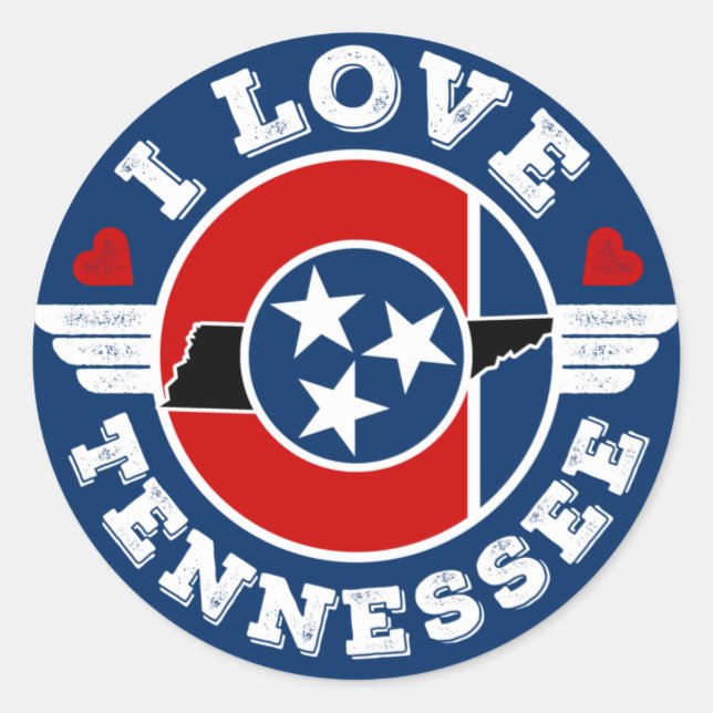 Sticker Rond I Love Tennessee State Flag and Map (Devant)