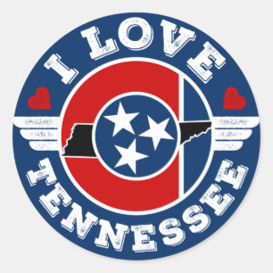 Sticker Rond I Love Tennessee State Flag and Map