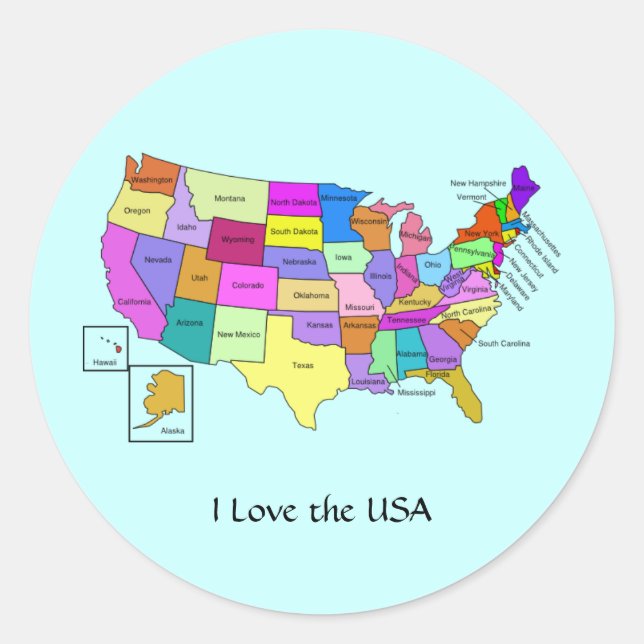 Sticker Rond I Love the USA, United States map (Devant)