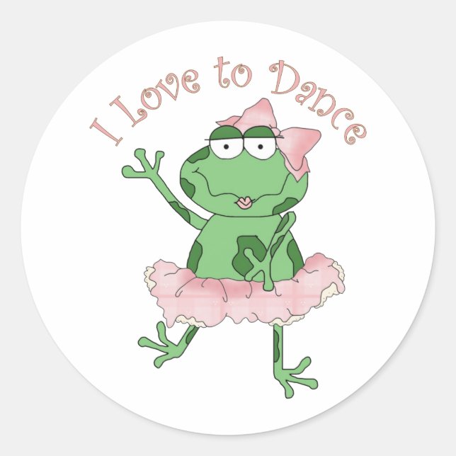 Sticker Rond I Love to Dance Ballerina Frog Rose (Devant)
