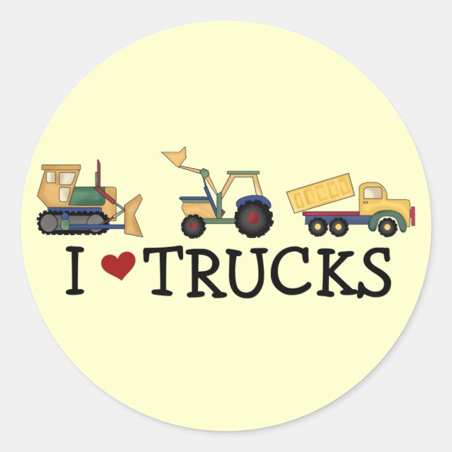 Sticker Rond I Love Trucks T-shirts et cadeaux (Devant)