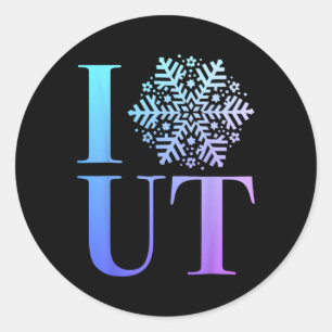 Sticker Rond I Love Utah Neige Flake Sports d'hiver Ski Snowboa