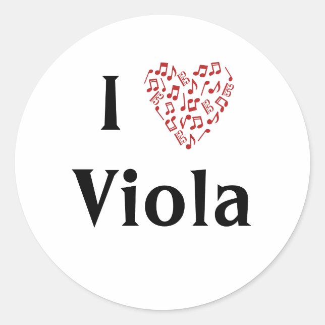 Sticker Rond I Love Viola Alto Clef Red Heart of Music Notes (Devant)