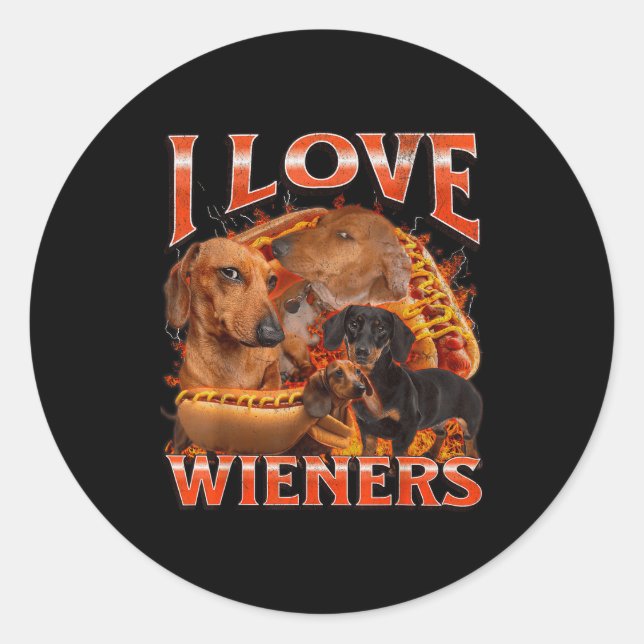 Sticker Rond I Love Wieners Funny Offensive Dachshund Bootleg G (Devant)
