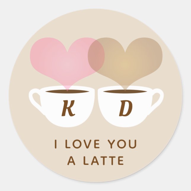 Sticker Rond I Love You A Latte Custom Monogram (Devant)