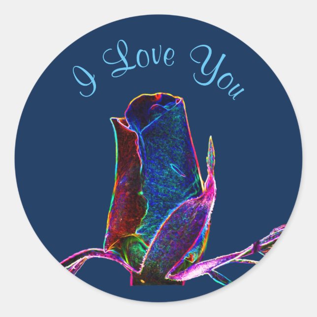 Sticker Rond I Love You Abstrait Rosebud Flower Art (Devant)