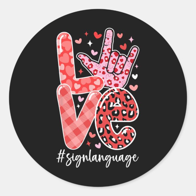 Sticker Rond I Love You Sign Language Asl Valentine's Day Deaf (Devant)