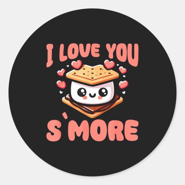 Sticker Rond I Love You S'more Kawaii Marshmallow  (Devant)