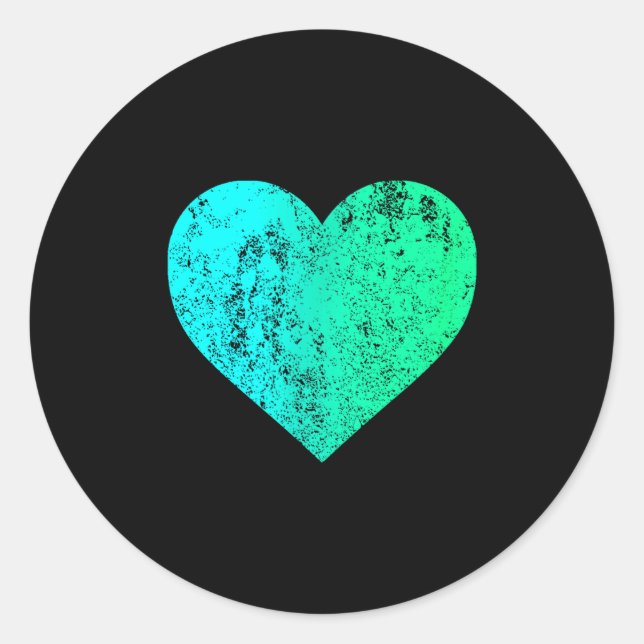 Sticker Rond I Love You Teal Heart Distressed Valentine's Day  (Devant)