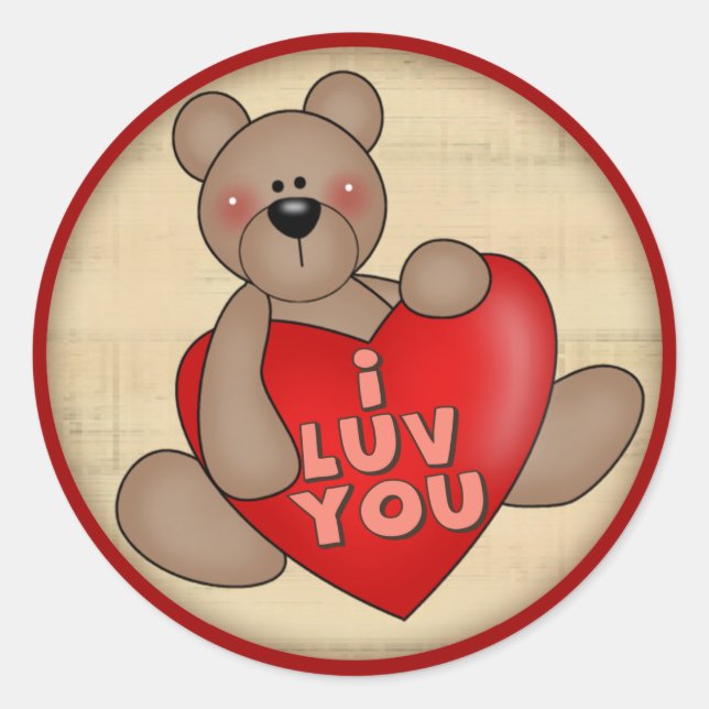 Sticker Rond I Love You Teddy Bear T-shirts et cadeaux (Devant)