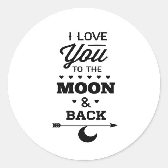 Sticker Rond I Love You To The Moon And Back Gray Moon Minimal  (Devant)