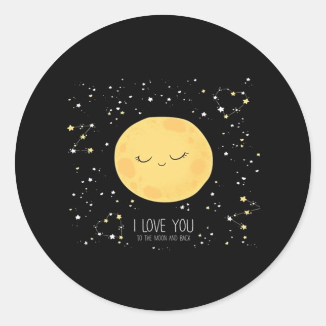 Sticker Rond I Love You To The Moon And Back Heartfelt Romantic (Devant)