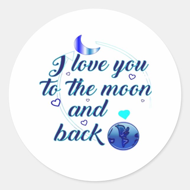 Sticker Rond I Love You To The Moon And Back Minimal Aesthetic  (Devant)