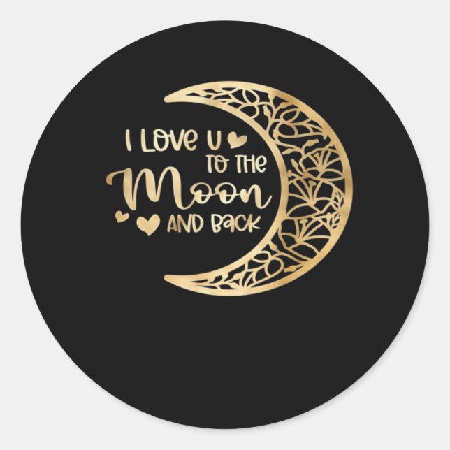 Sticker Rond I Love You To The Moon And Back Minimal Aesthetic  (Devant)