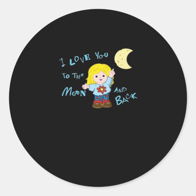 Sticker Rond I Love You To The Moon And Back Repeating Love Quo (Devant)