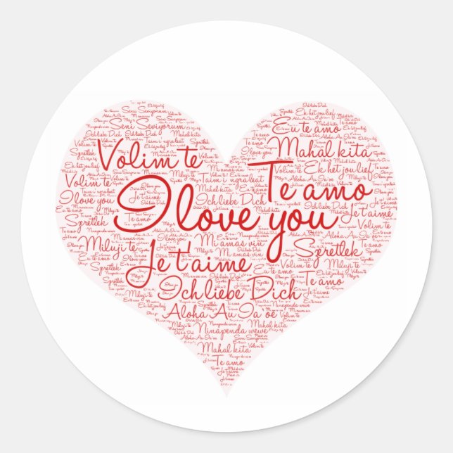 Sticker Rond I Love You Word Cloud Coeur rouge Saint Valentin (Devant)