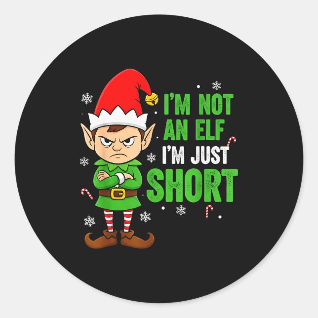 Sticker Rond I’m Just Short Funny Elf Christmas  (Devant)