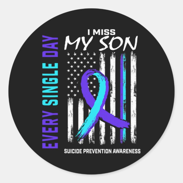 Sticker Rond I Miss My Son Suicide Prevention Awareness America (Devant)