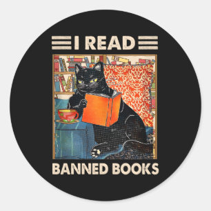 Sticker Rond I Read Banned Books Black Cat Reader Bookworm