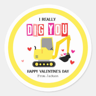 Sticker Rond I Really Dig You Classroom Valentine's Day