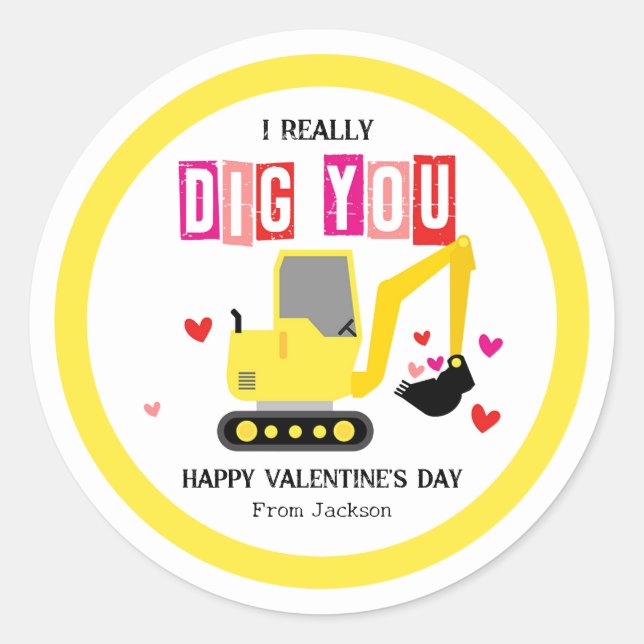 Sticker Rond I Really Dig You Classroom Valentine's Day (Devant)