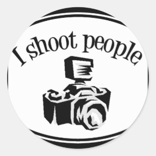 Sticker Rond I Shoot People Retro Photographer's Camera B&W