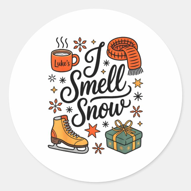 Sticker Rond I Smell Snow Cute Christmas &amp; Winter Vibes Lov (Devant)