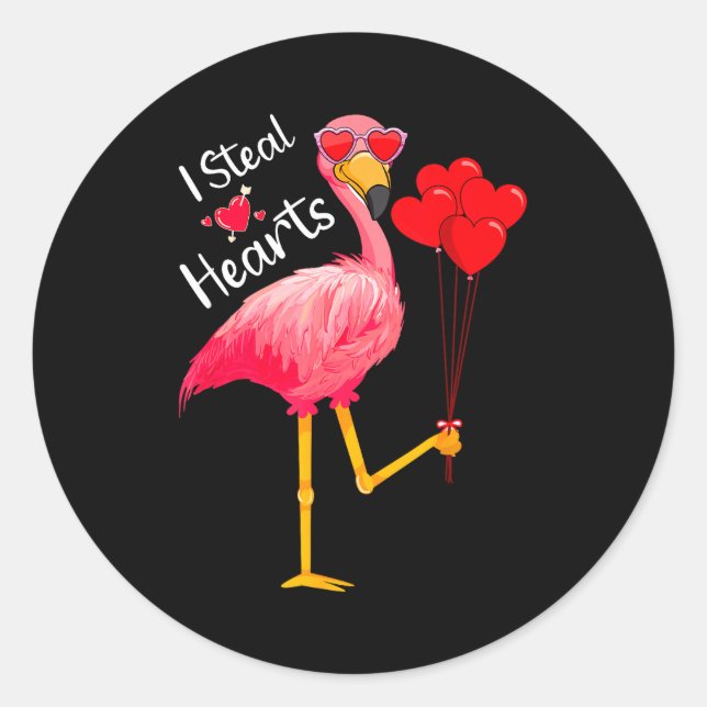 Sticker Rond I Steal Hearts Funny Flamingo Lover Valentine's Da (Devant)