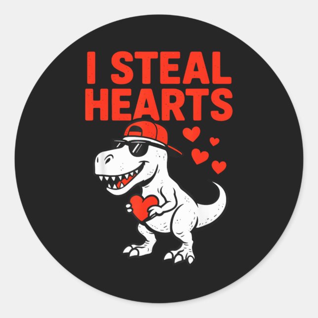 Sticker Rond I Steal Hearts Trex Dino Baby Boy Valentines Toddl (Devant)