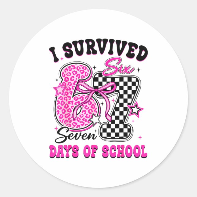 Sticker Rond I Surivied 67 Days Of School Funny Meme Teacher St (Devant)