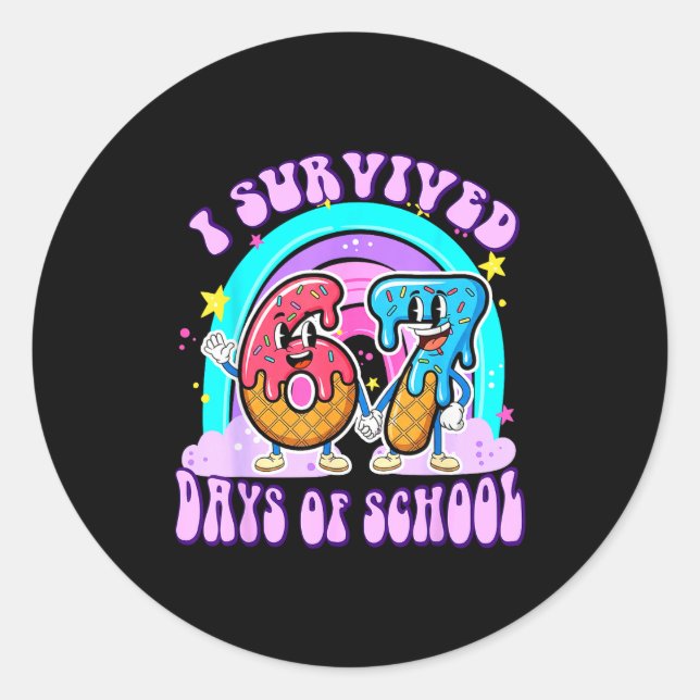 Sticker Rond I Survived 67 Days Of School Funny 67 Teachers Stu (Devant)